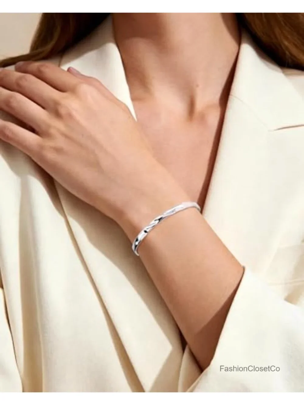 Textured Silver Cuff Bracelet - Irregular Wave Design Chunky Bangle Unisex